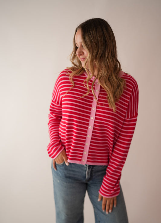 Love Letter Sweater Cardigan- Pink/red