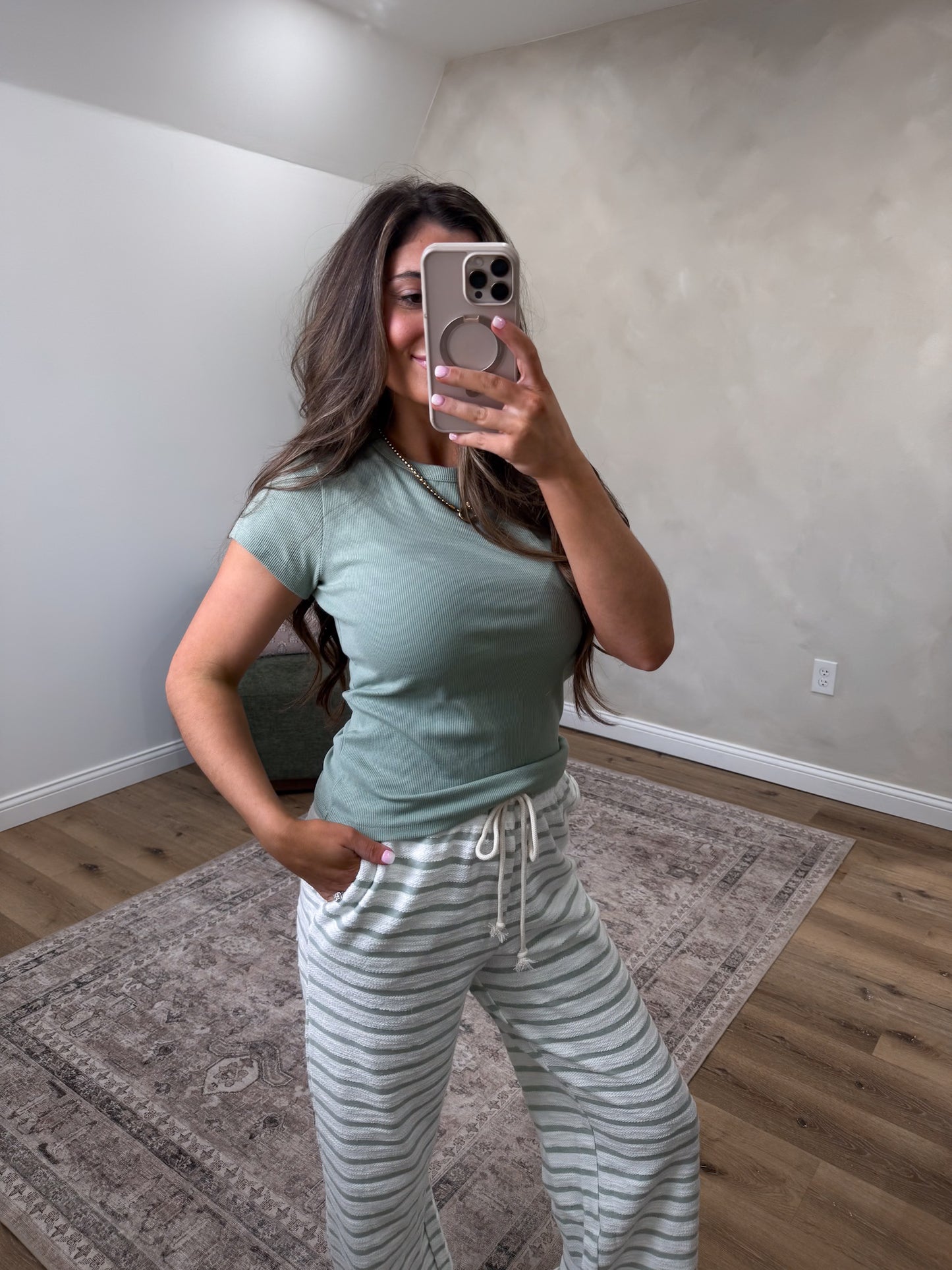 The Brenley Basic Ribbed Tee - sage green