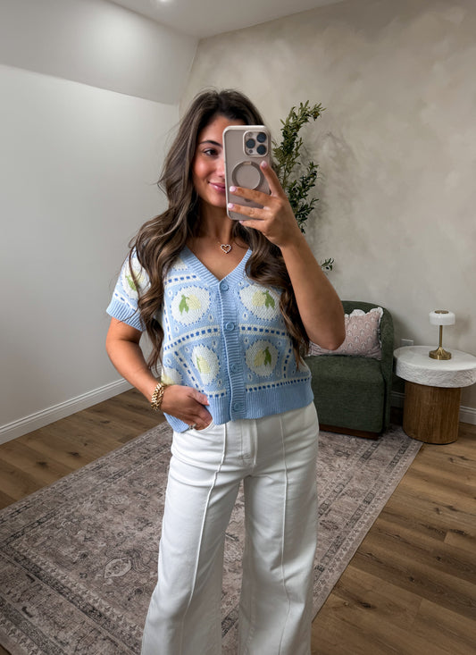 Sunny Skies Lemon Knit tee - sky blue