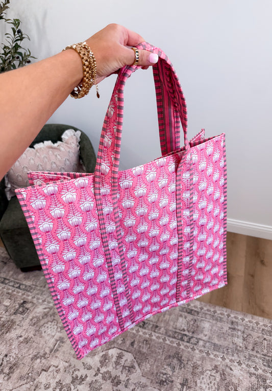 Abstract Affairs Reversible Quilted Tote Bag - pink