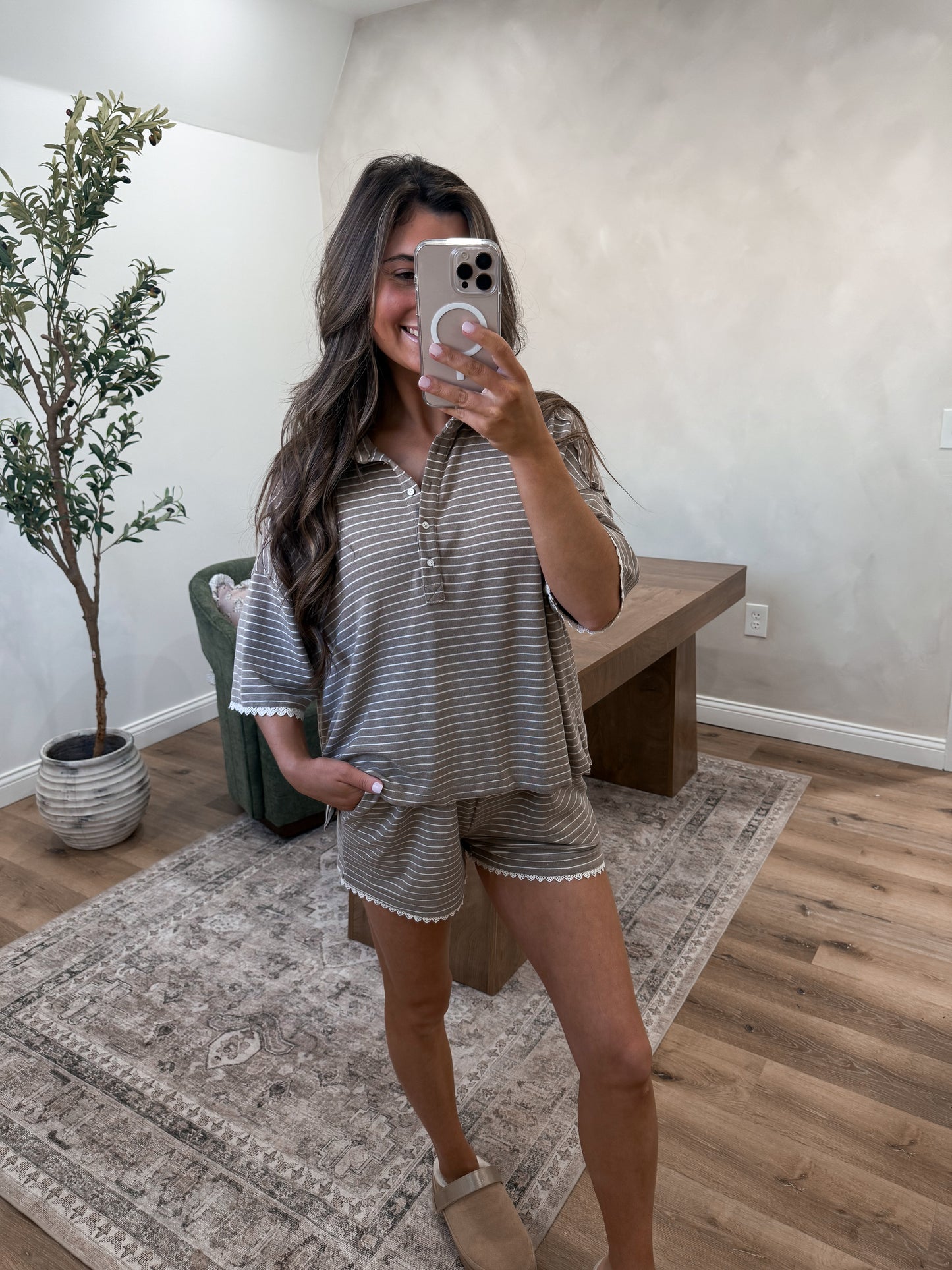 Classic Striped lace Polo Lounge Set