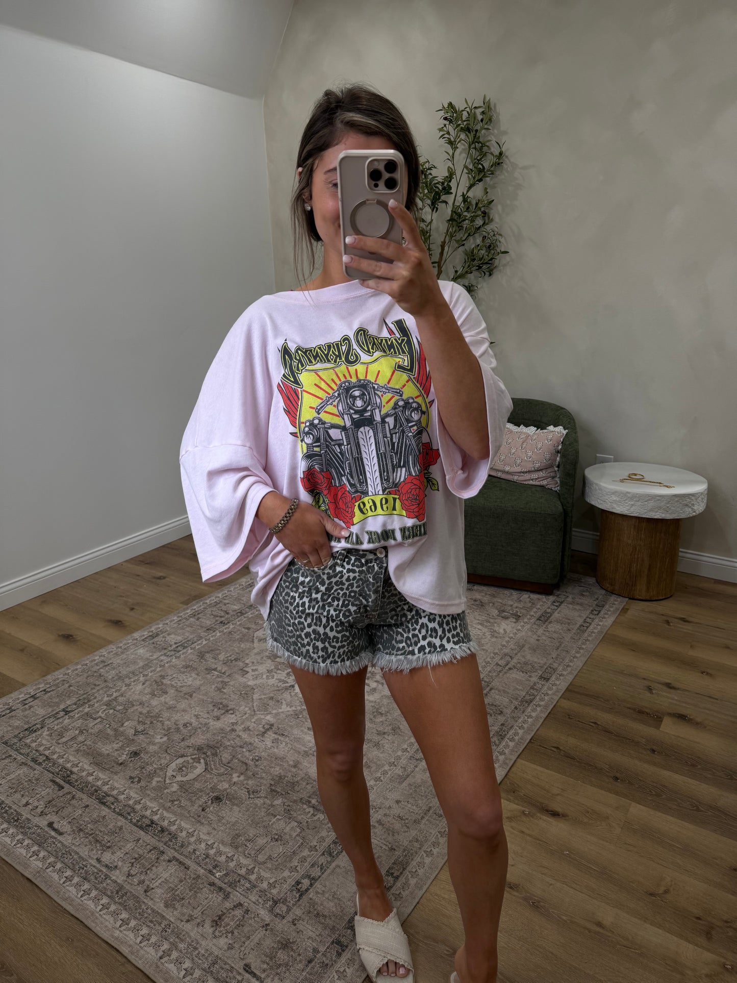 Zeva High Rise Leopard Denim Shorts