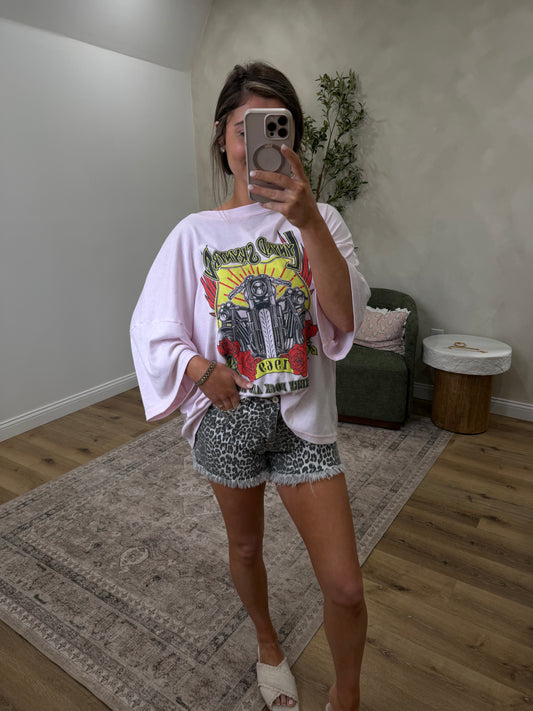 Zeva High Rise Leopard Denim Shorts
