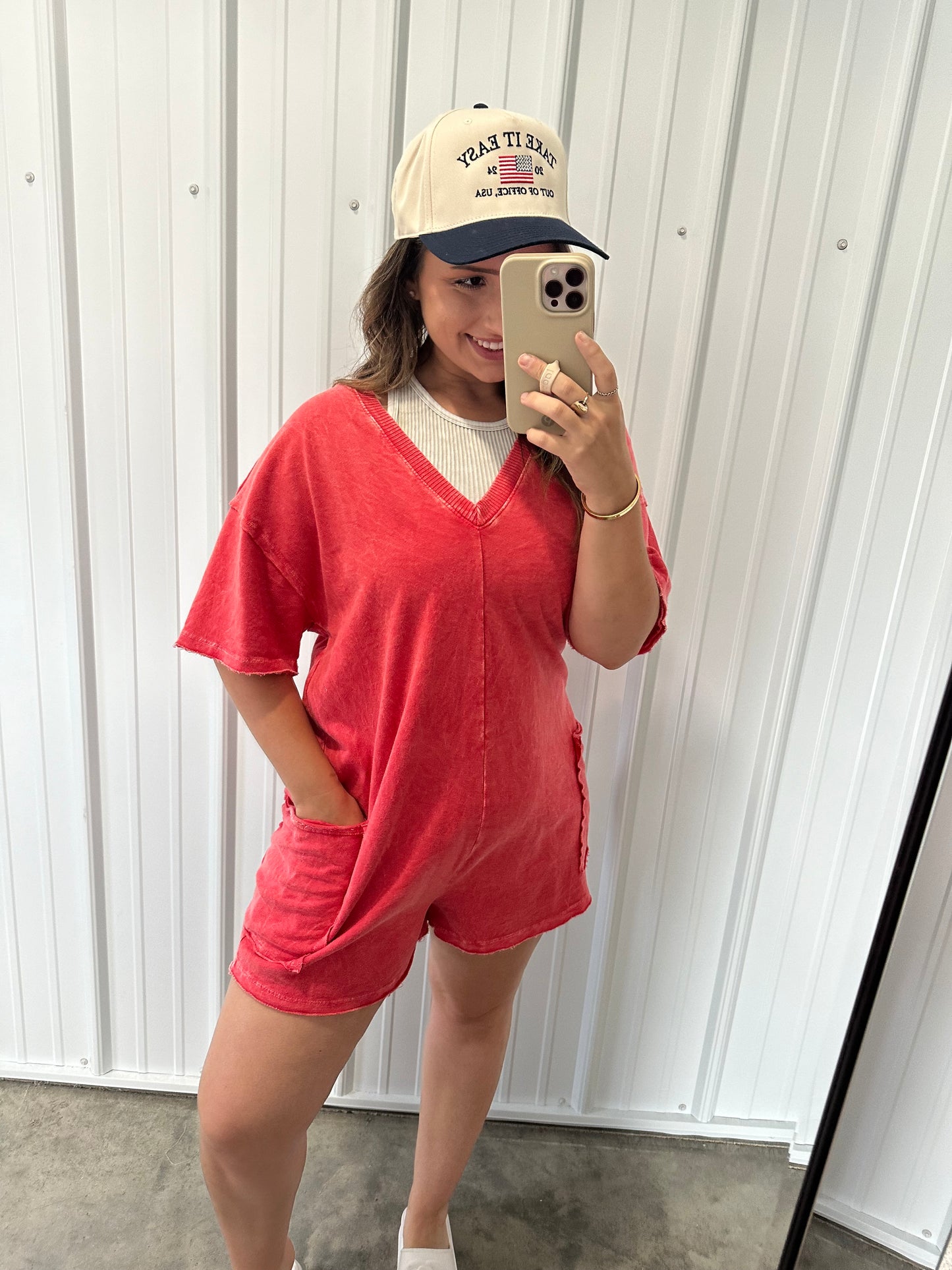 Laken mineral washed red romper