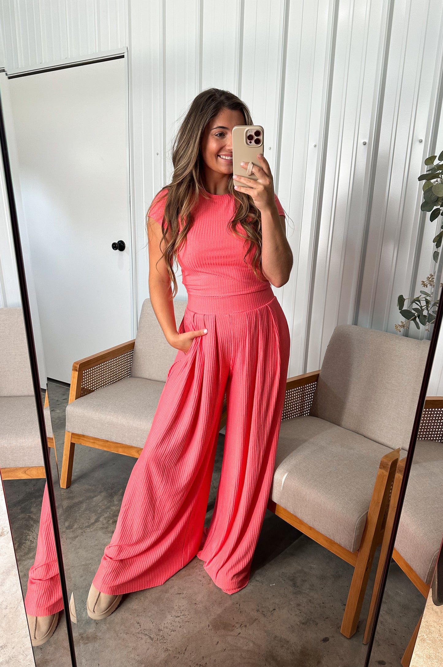 Comfy Cute Pleated Two Piece Set - Coral