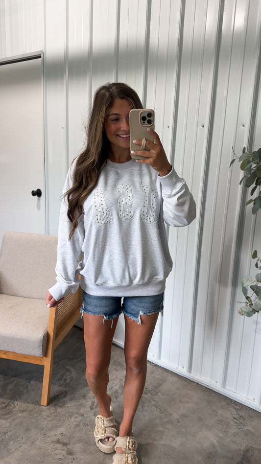 Ditsy Floral USA Crew- Light Heather