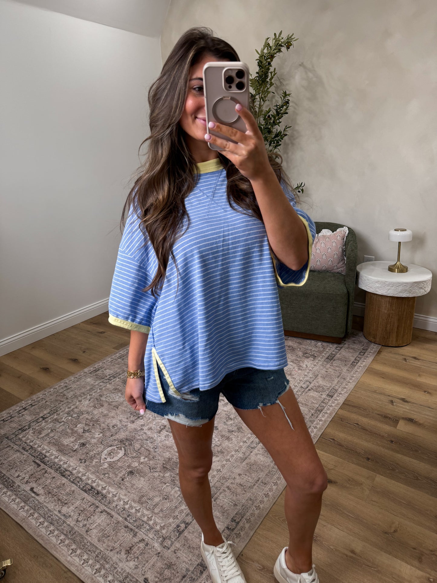 Urban Ease Striped Contrast Tee - blue multi