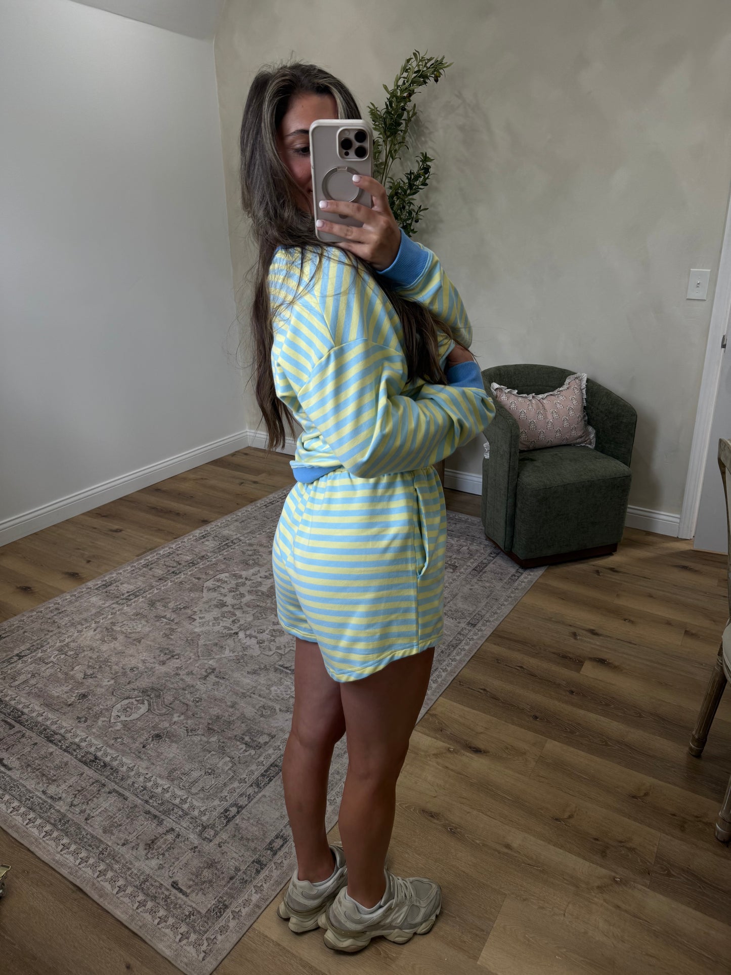 Sunshine & Stripes Shorts Set - yellow/blue