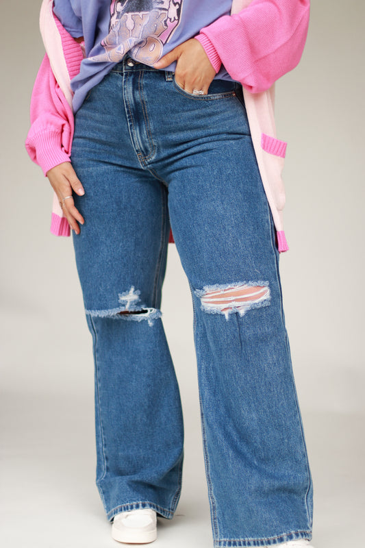 Chandler Distressed Mom Jeans- Dark Wash