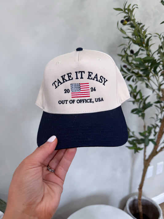 Take it Easy Vintage Snap Back Hats- Navy/Red