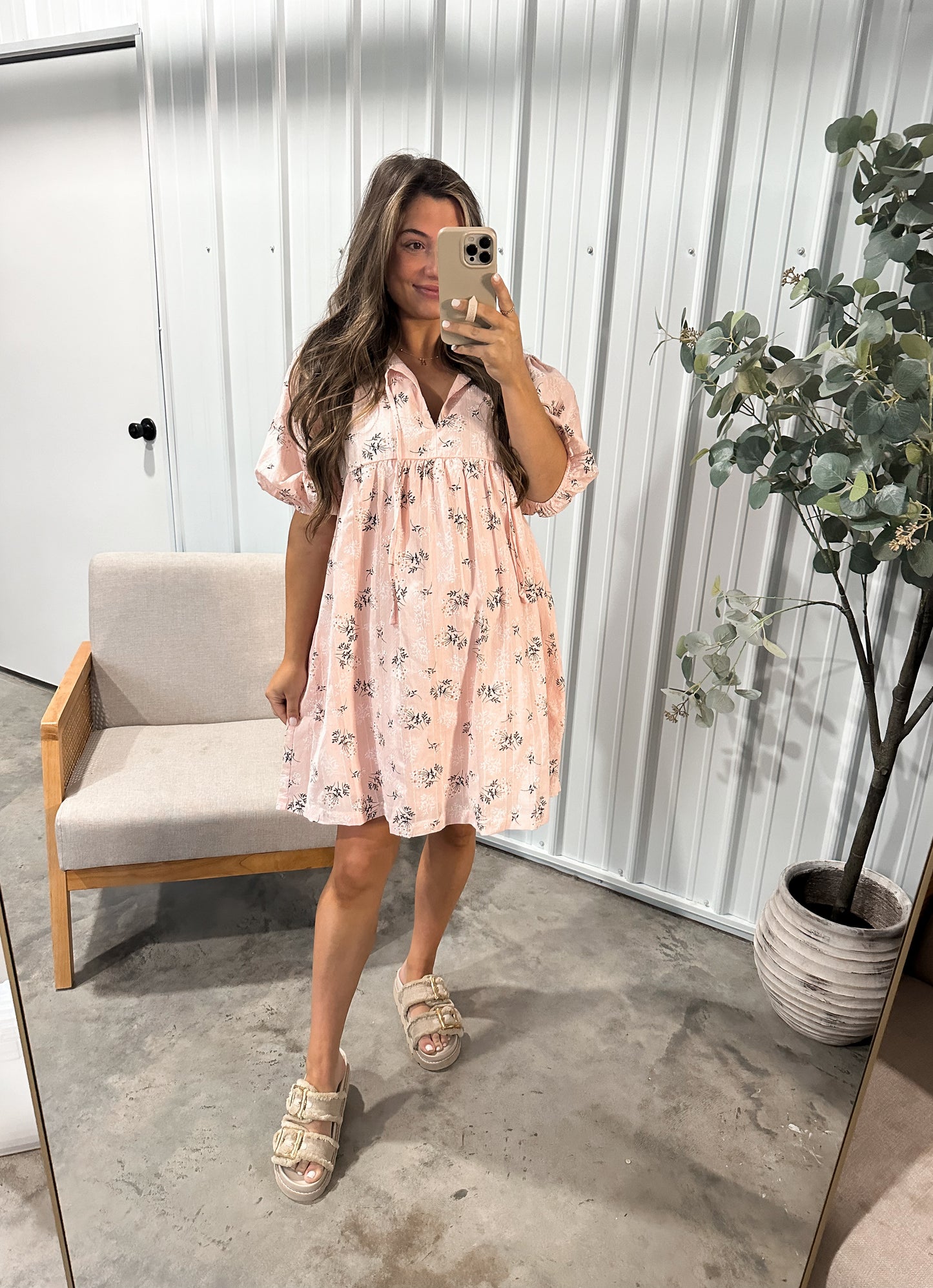 Dainty Floral Babydoll Dress- Blush