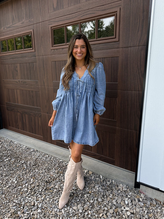 Carrie Front Tie Denim Romper Dress