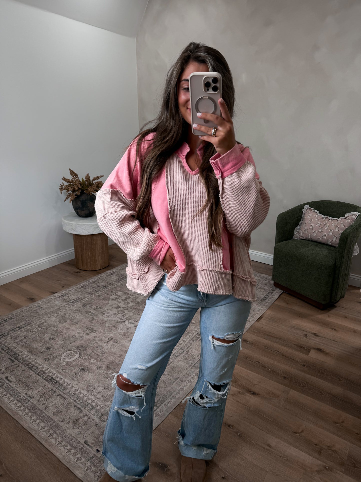 Symphony Contrast Pullover - pink multi