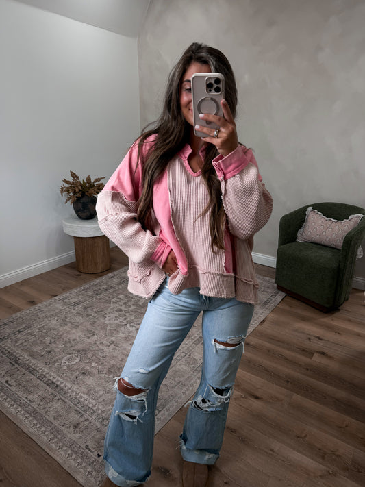 Symphony Contrast Pullover - pink multi