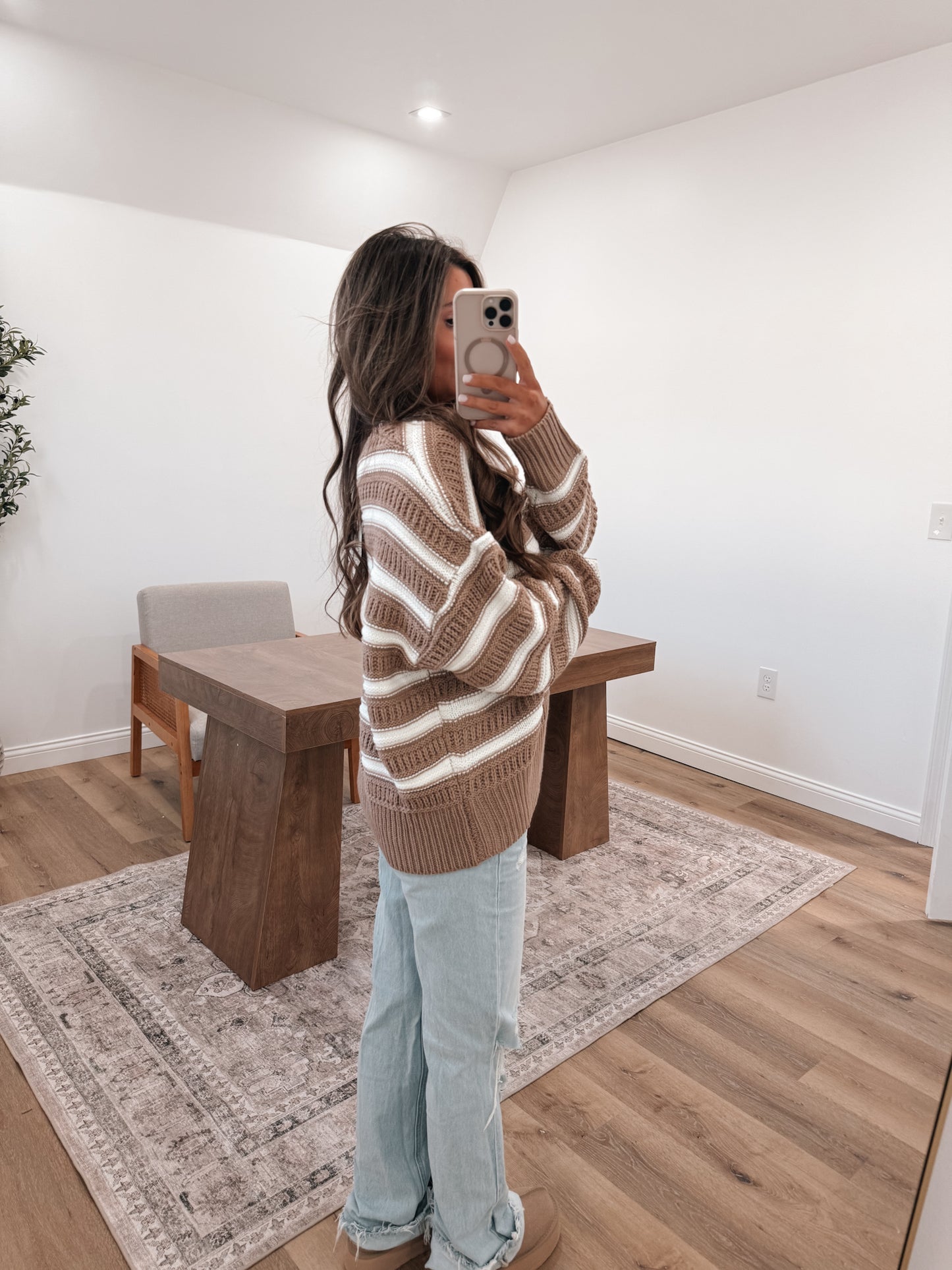 Hazelnut Cream Striped Knit Sweater