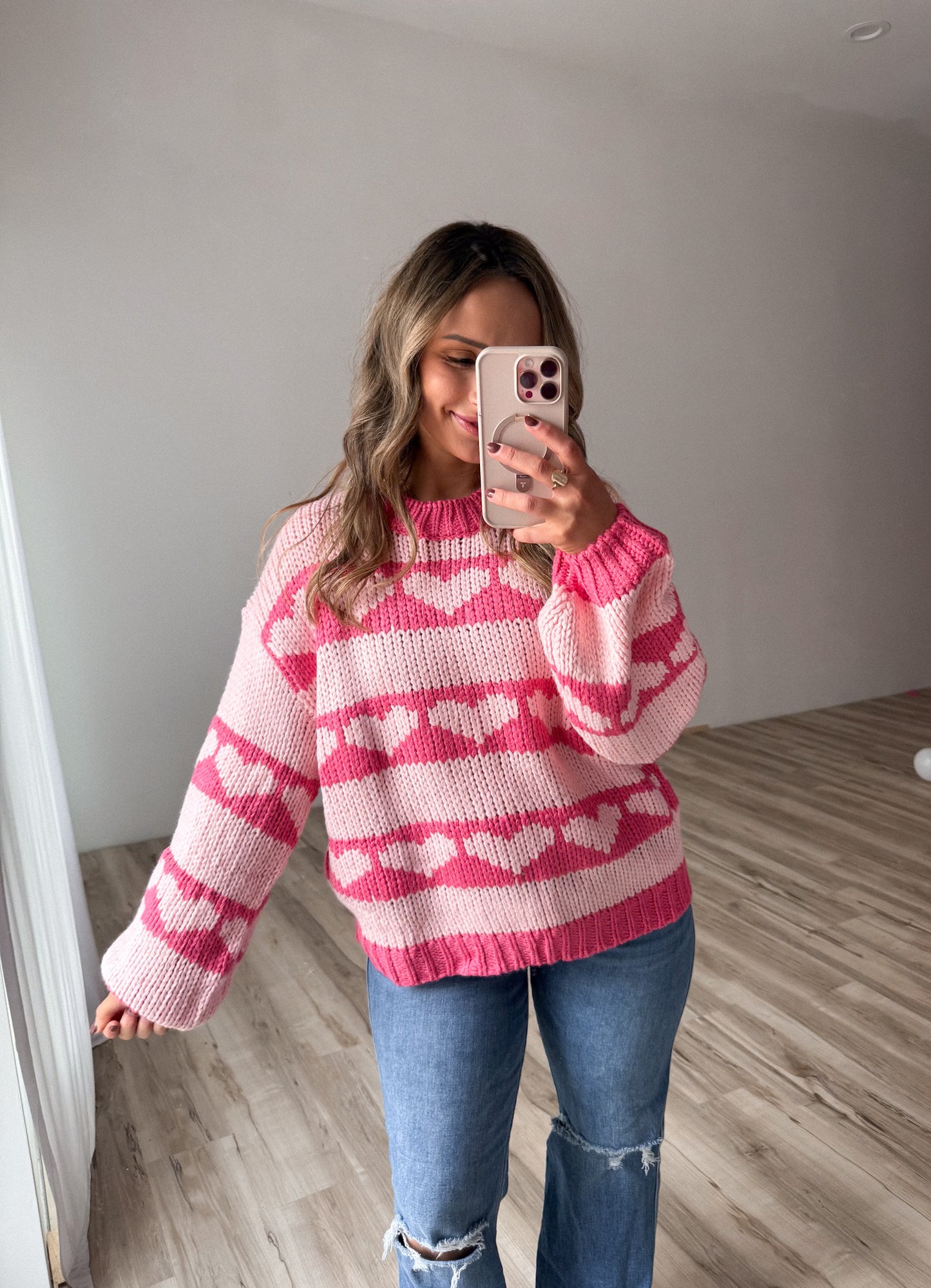 Heart Print Stripped Sweater