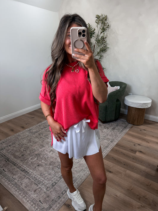 Comfort Stretch Ribbed Tee - ruby