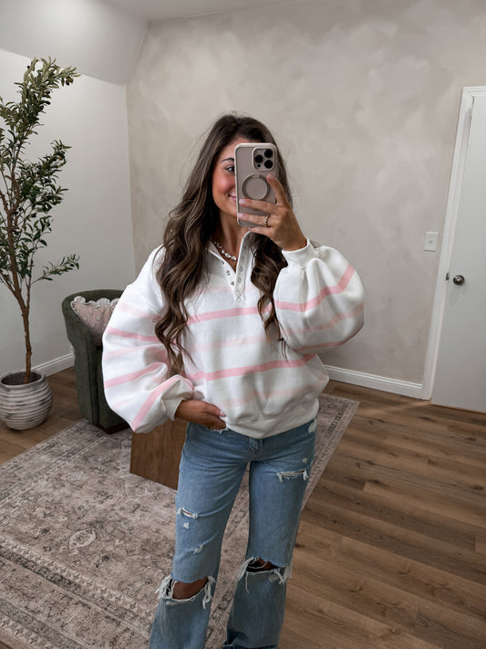 Luxe Piper Pullover - Pink Pastel Stripe