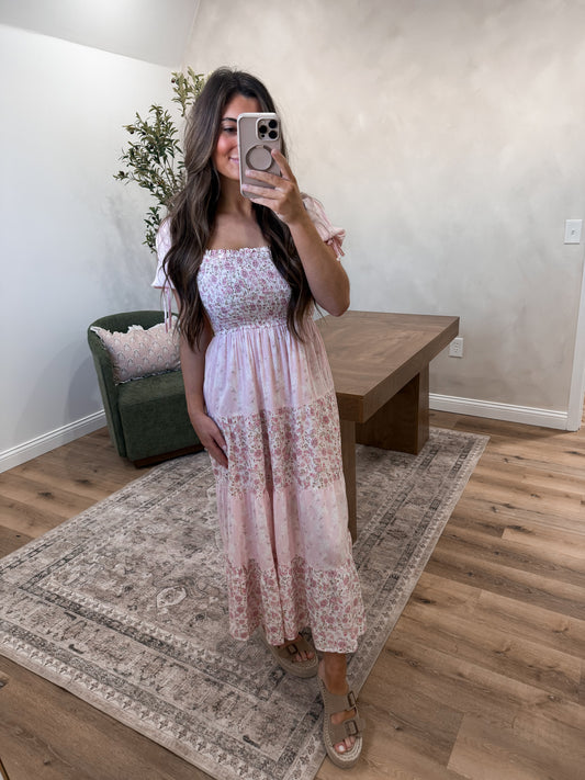 Blushing Breeze Maxi Dress - light pink multi