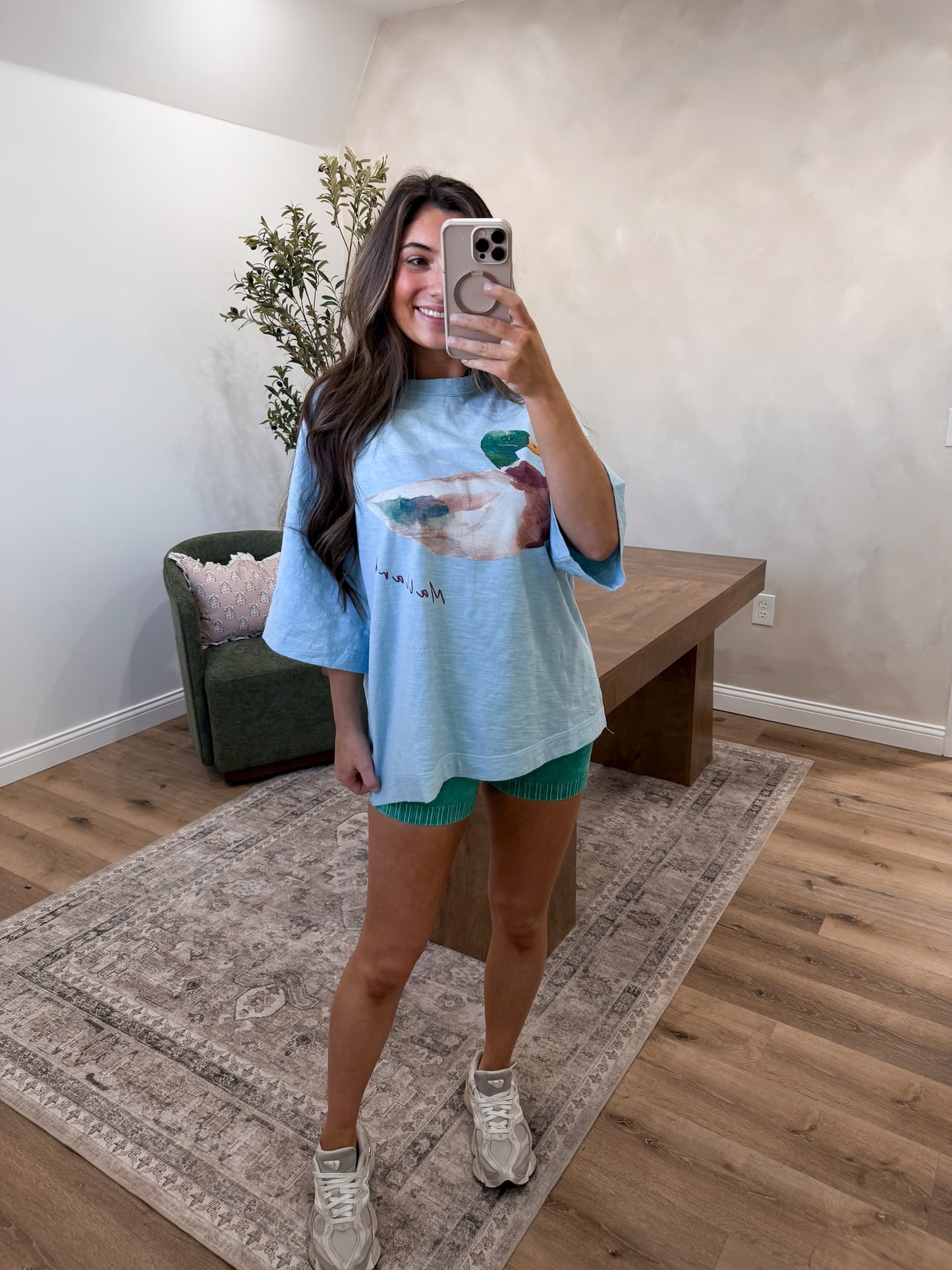 Mallard Printed Oversized Tee - light blue
