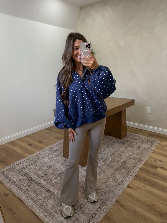 Luxe Piper Pullover - Navy Dots