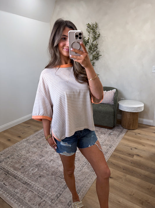 Urban Ease Striped Contrast Tee - linen multi