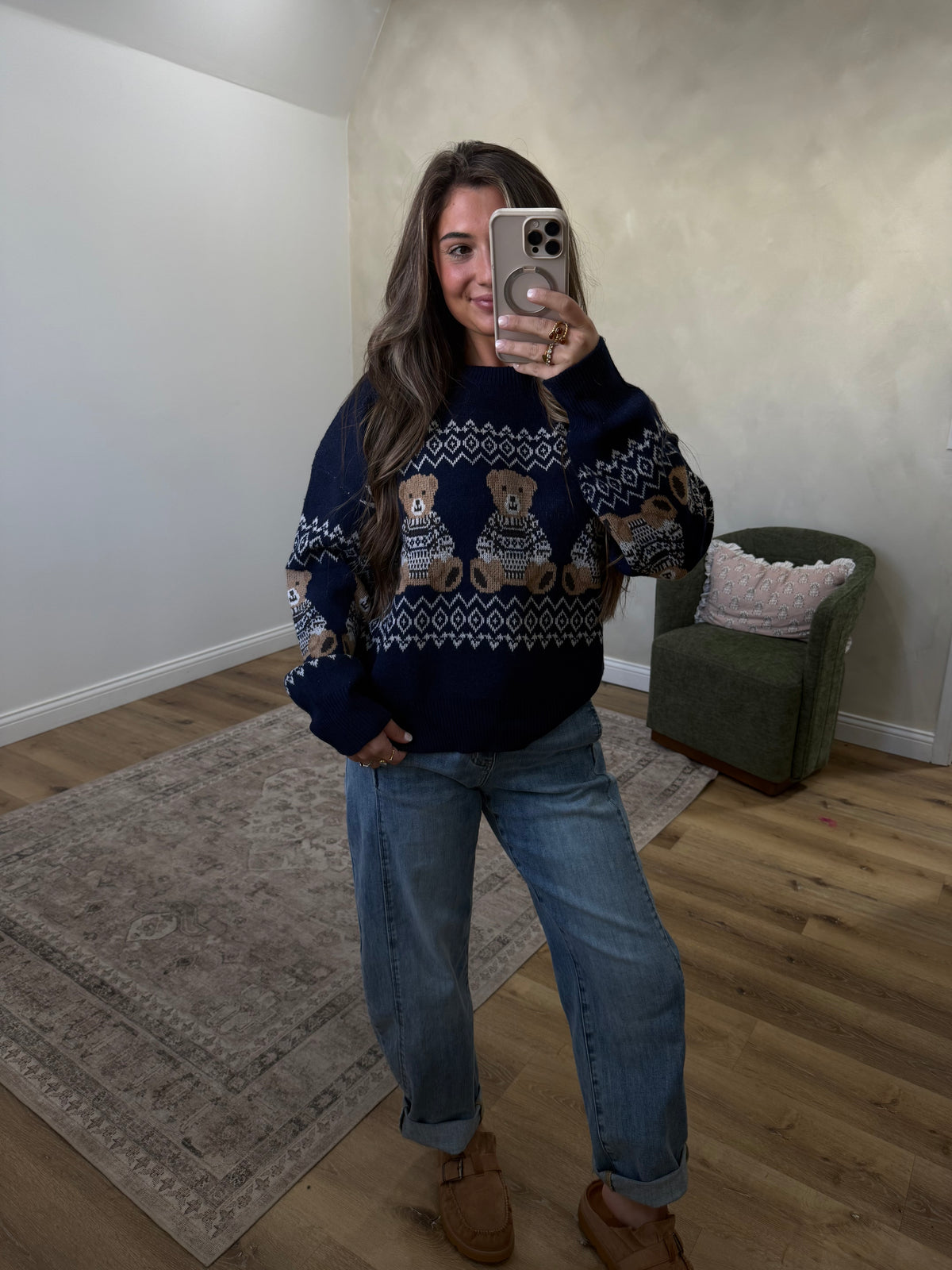 Holiday Bear Knit Sweater - navy