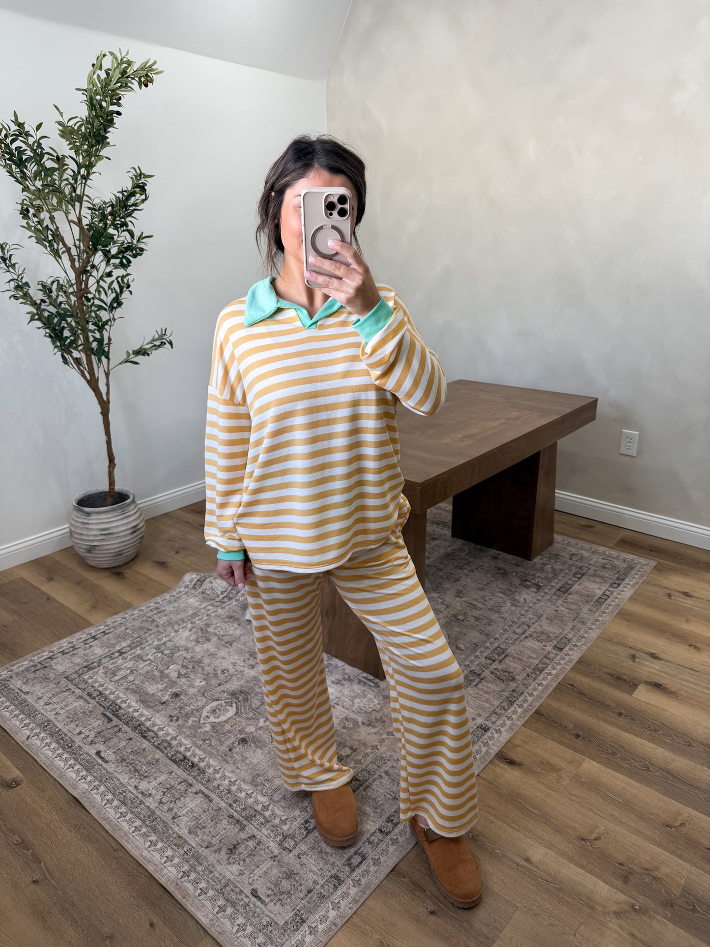 Color Pop Striped Lounge Set-Yellow/Mint