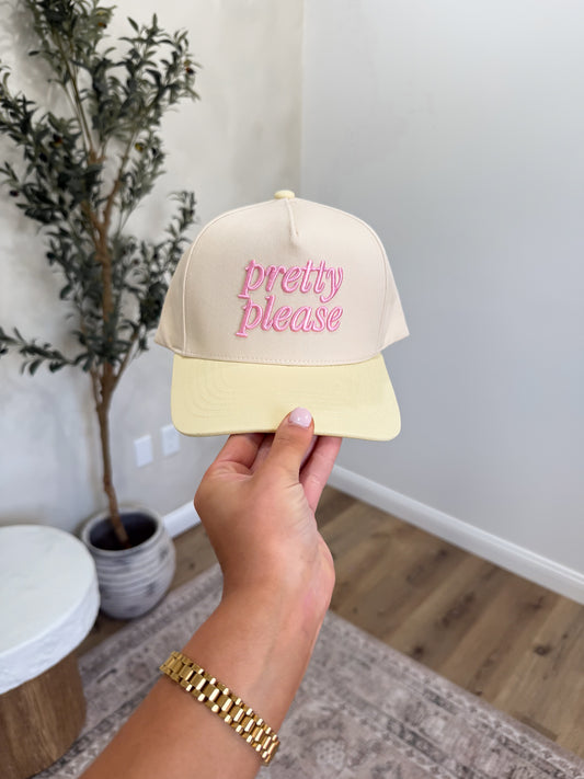 Pretty Please Embroidered Trucker Hat - pink/yellow
