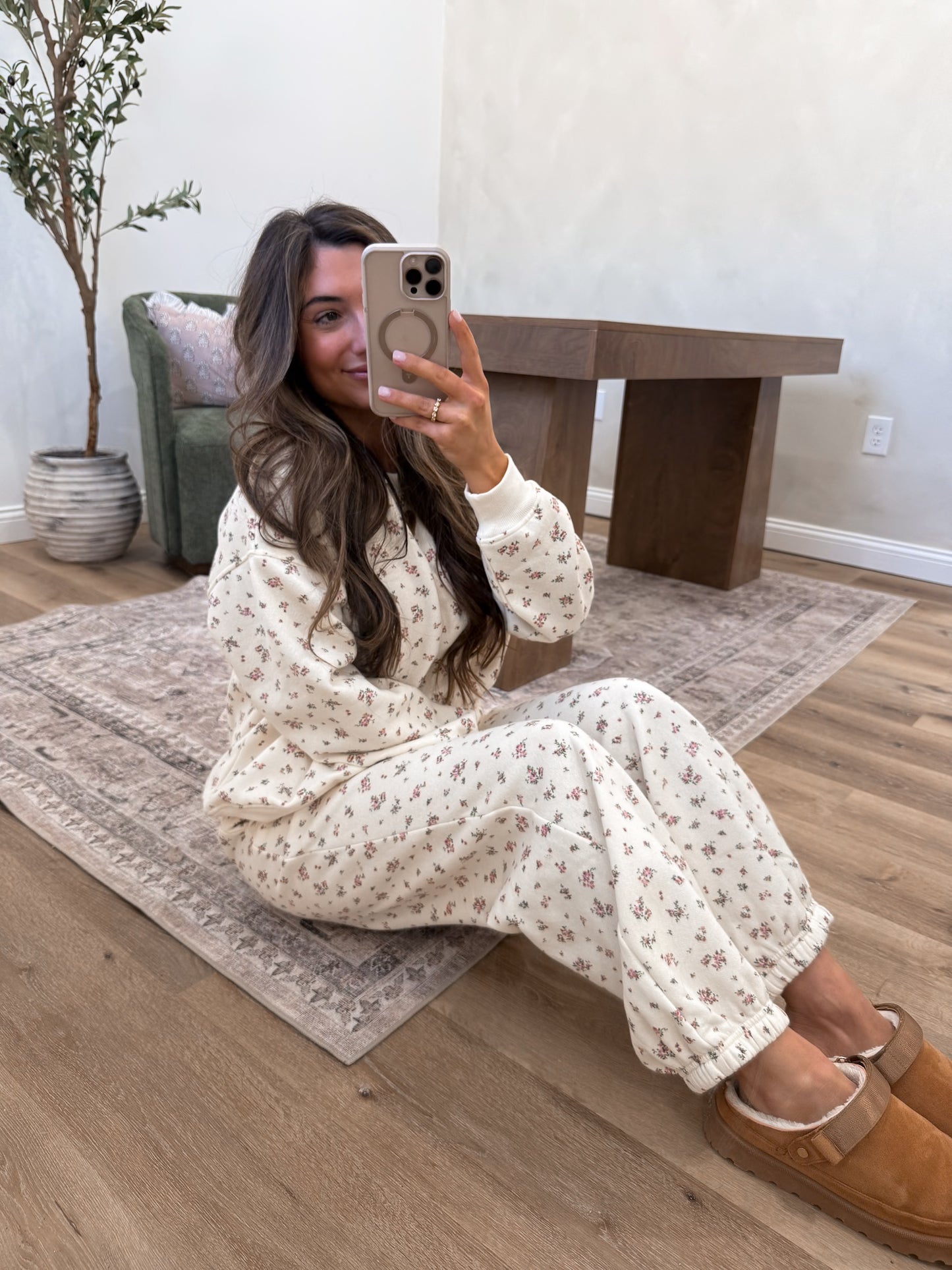 Bloomcore Jogger Set- ivory/pink floral
