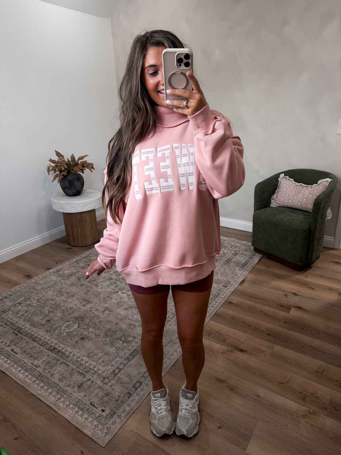 SWEET striped  Mock Neck Pullover - pink