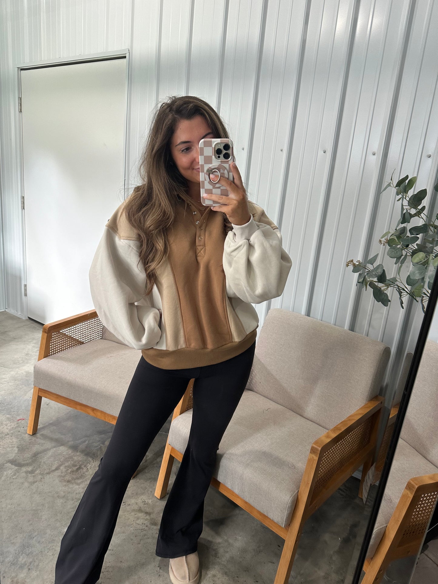 Luxe Piper Pullover - Taupe Colorblock