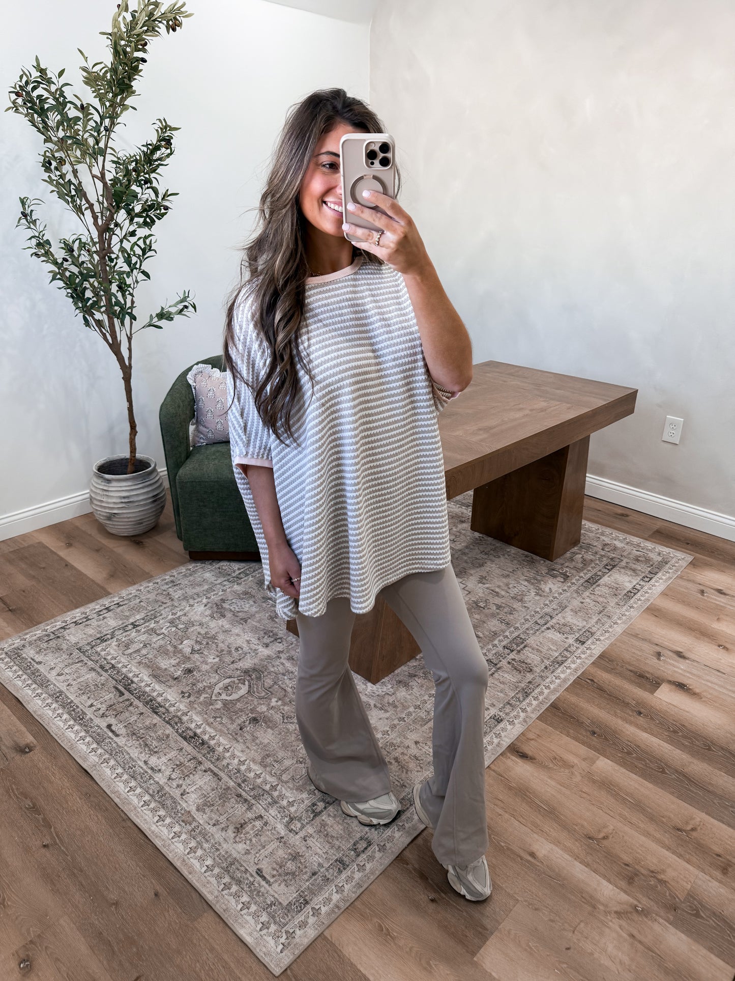 Taryn Textured Striped Tee - khaki