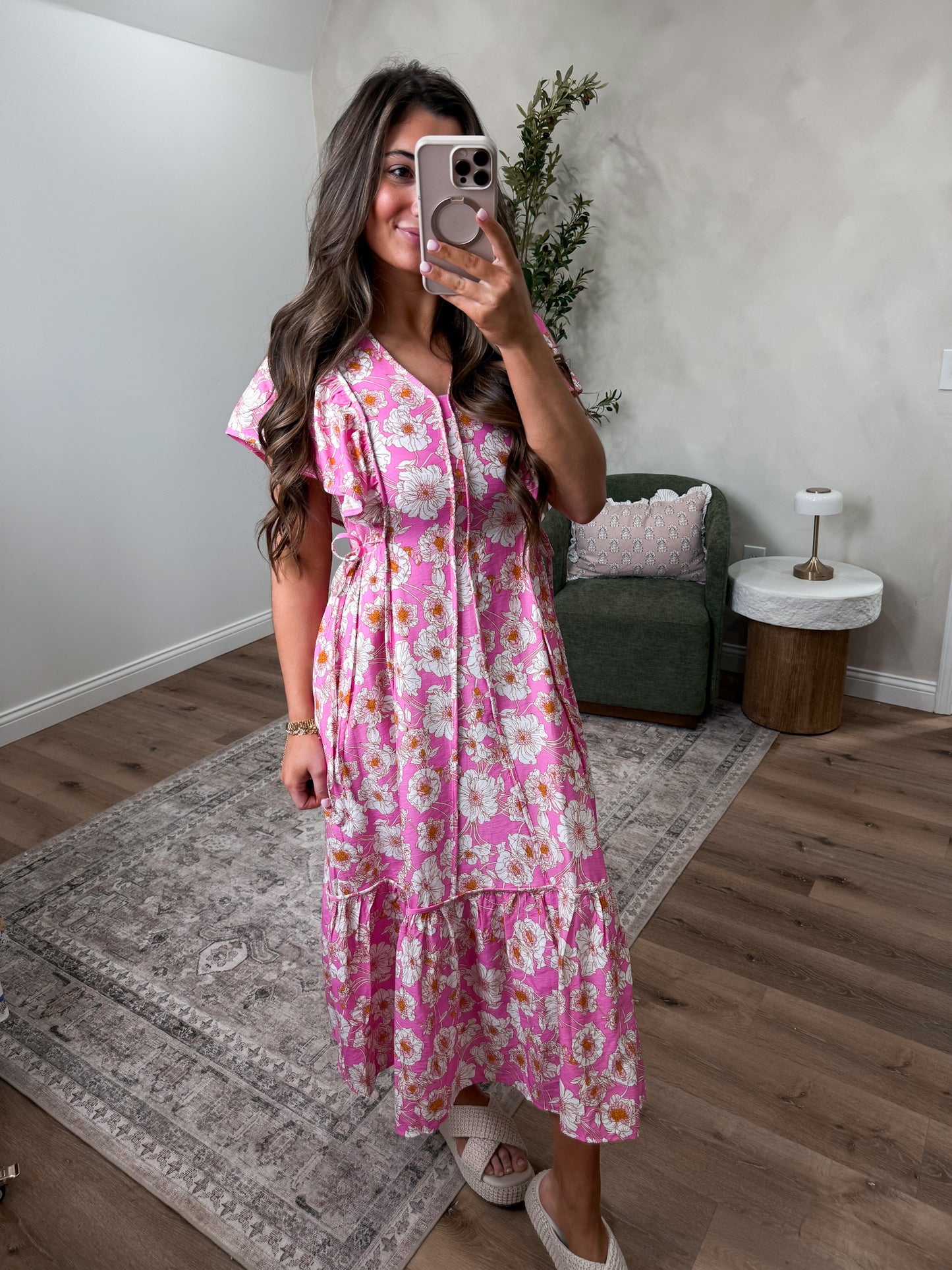 Vibrant Valorie Floral Midi Dress - pink mix