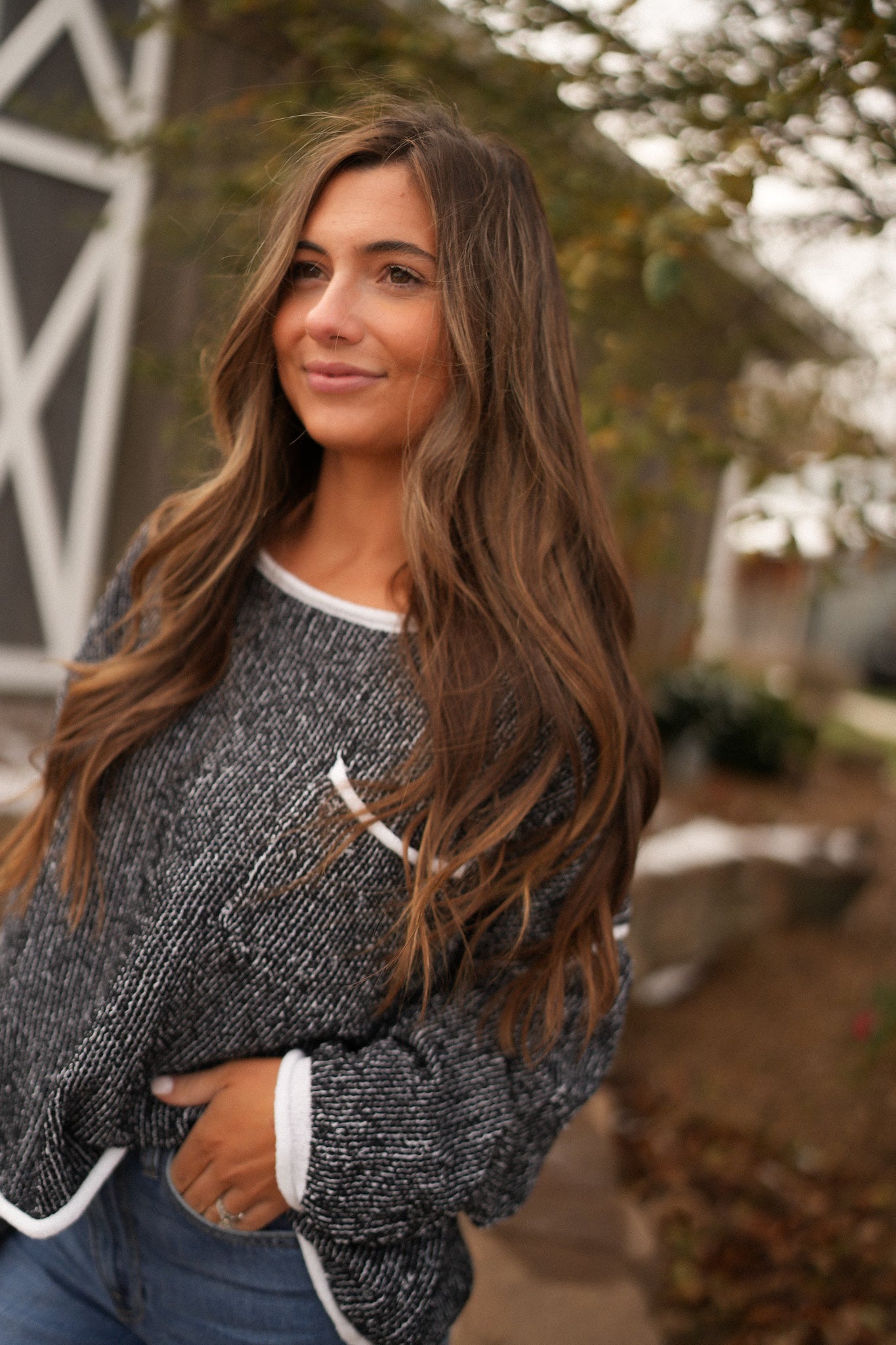 Contrast Trim Textured Sweater- Black DOORBUSTER!