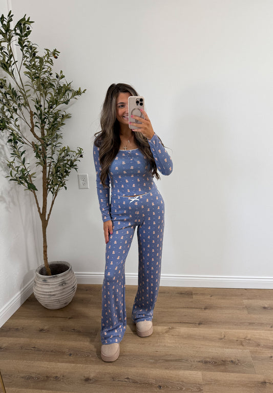 Teddy Bear Print Pointelle Lounge Set