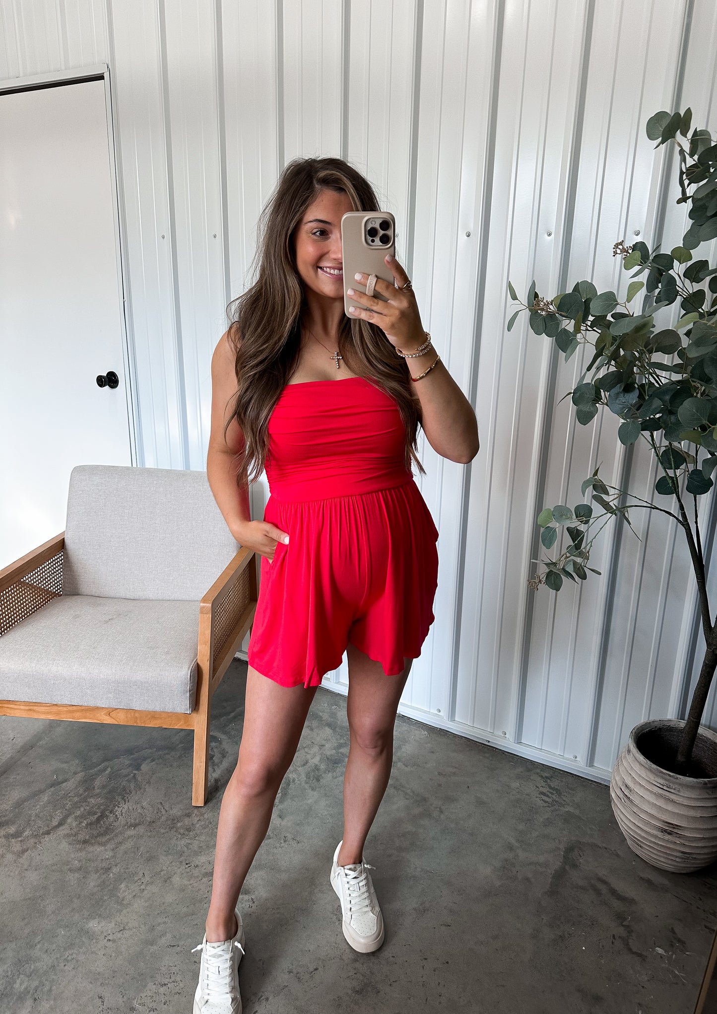 Sarafina Strapless Romper - Ruby Red
