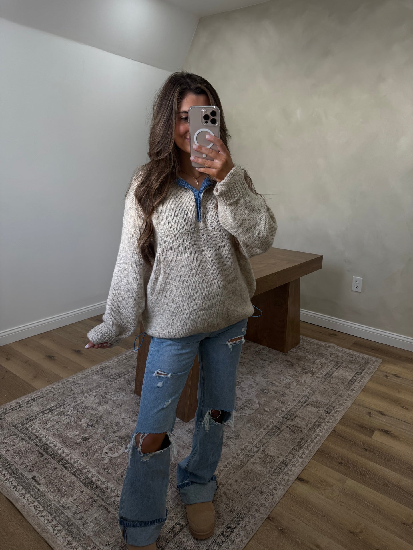 Kylie sweater knit Pullover- Oat/peri