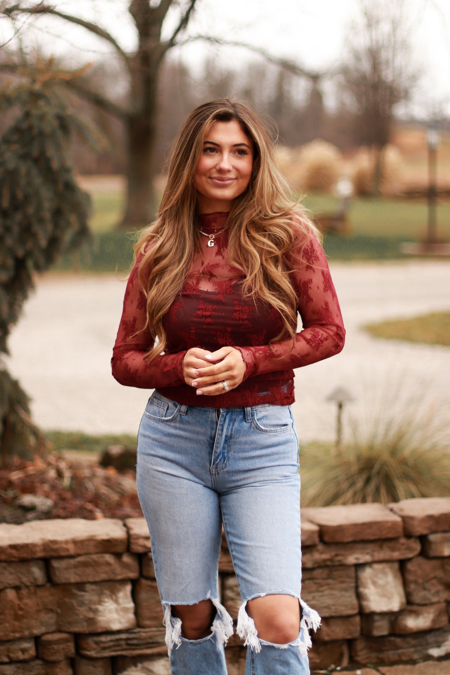 Michaella Lace Top- Cabernet