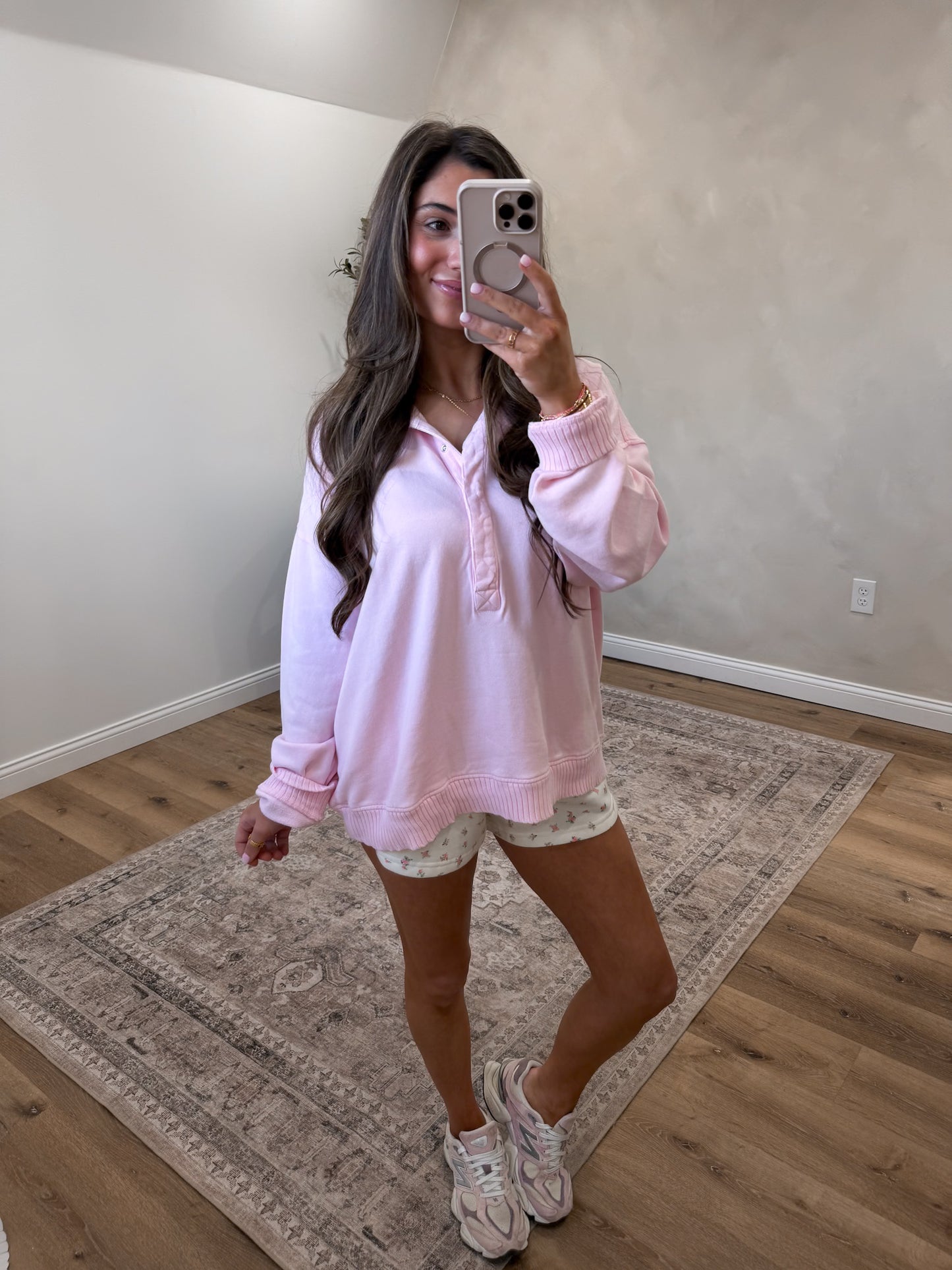 Emerson Mineral Washed Terry Pullover - light pink