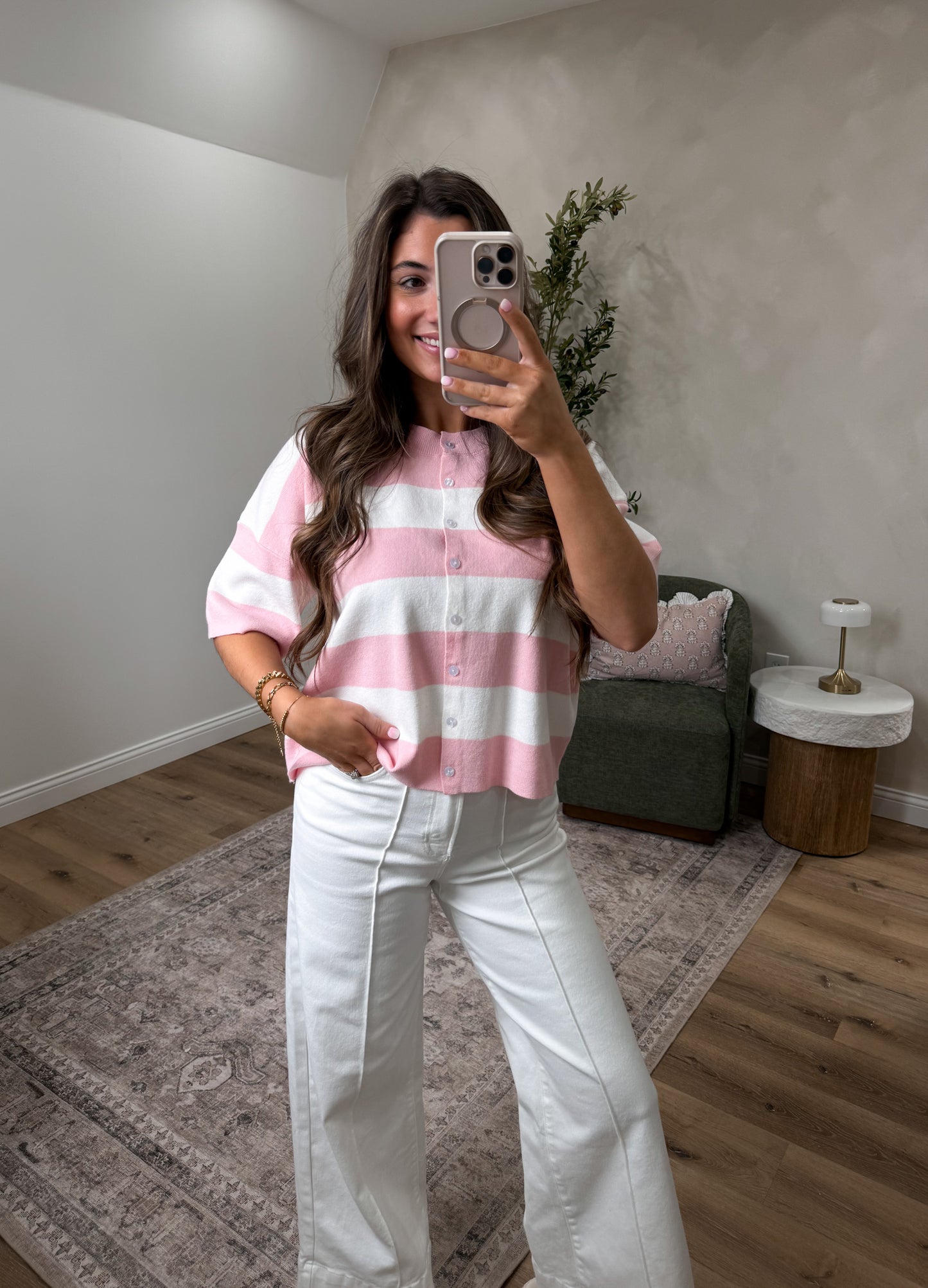 Joyful Elegance Striped Knit Top - pink
