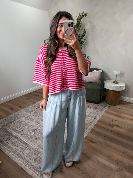 Cozy Moments Striped Knit Cardigan - fuchsia/pink