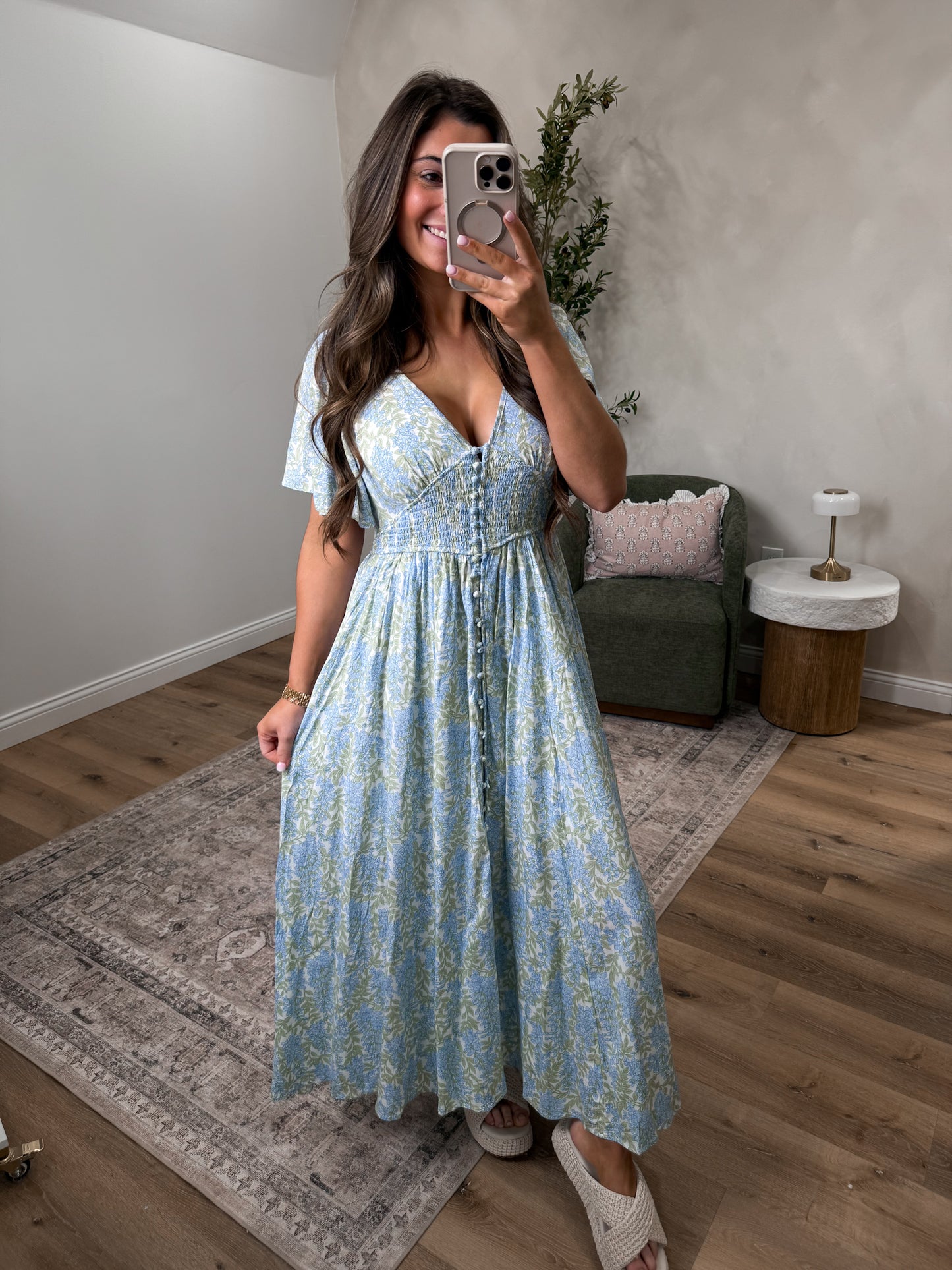 Melody Smocked Waist Maxi - cornflower