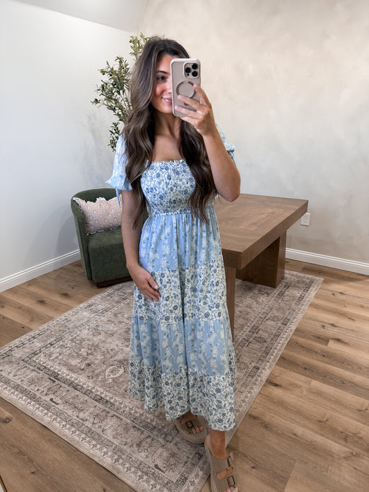 Blushing Breeze Maxi Dress -light blue multi