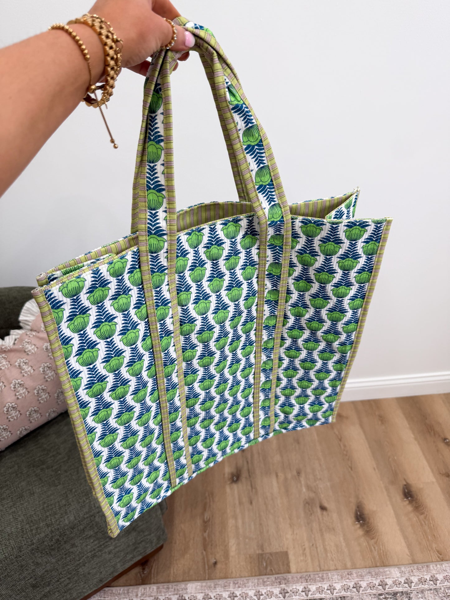 Abstract Affairs Reversible Quilted Tote Bag - green