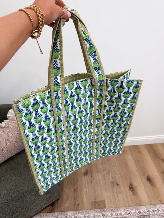Abstract Affairs Reversible Quilted Tote Bag - green