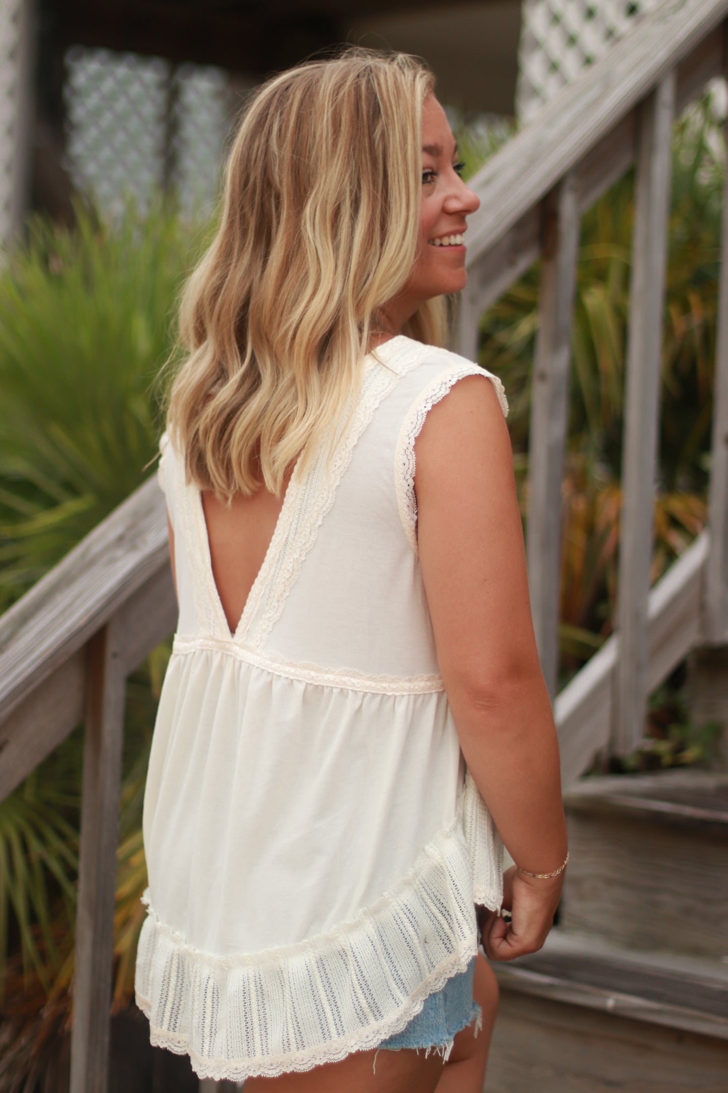 Ivory Lace Trimmed Tank