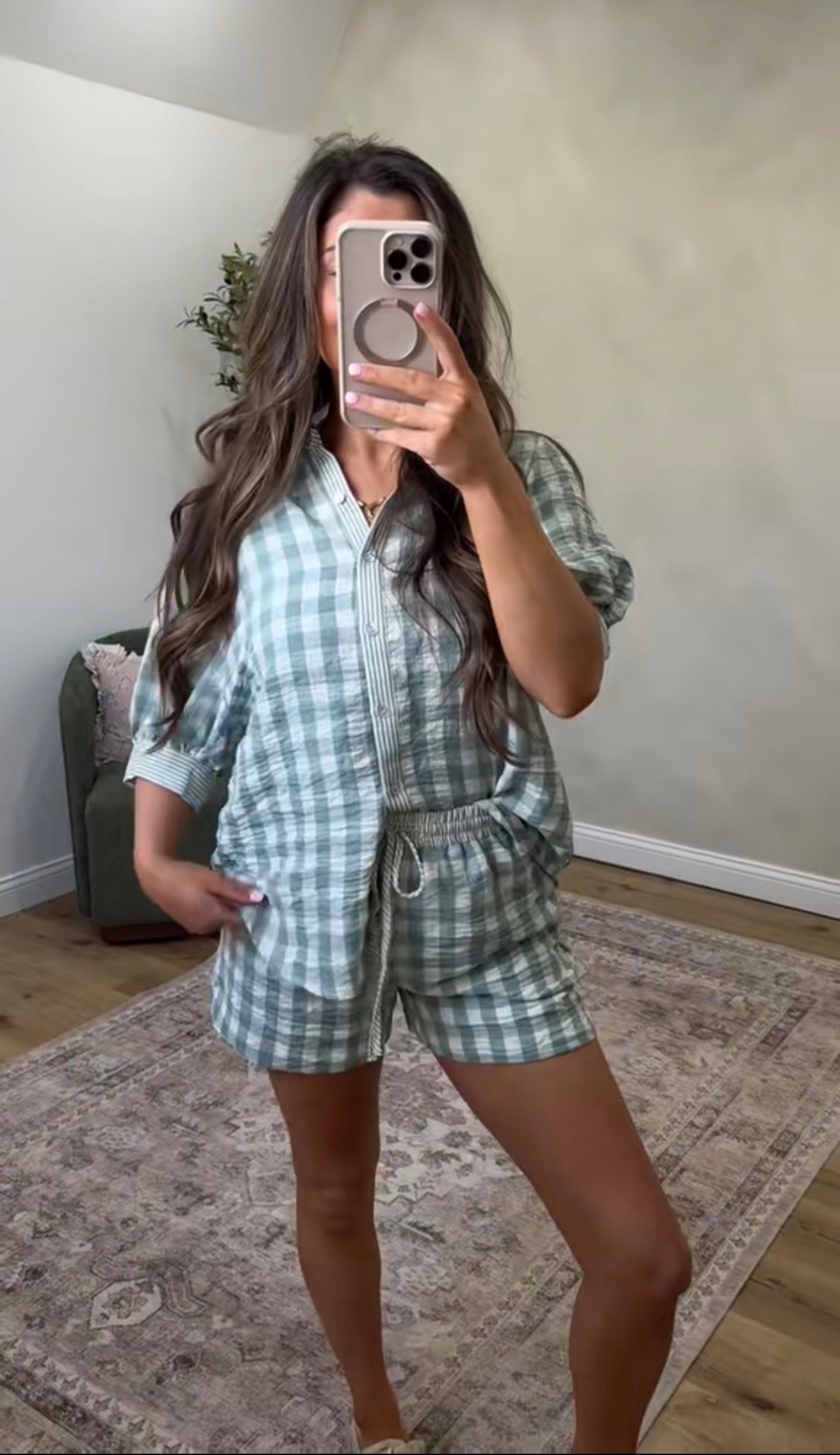 The Cami Gingham Set - sage