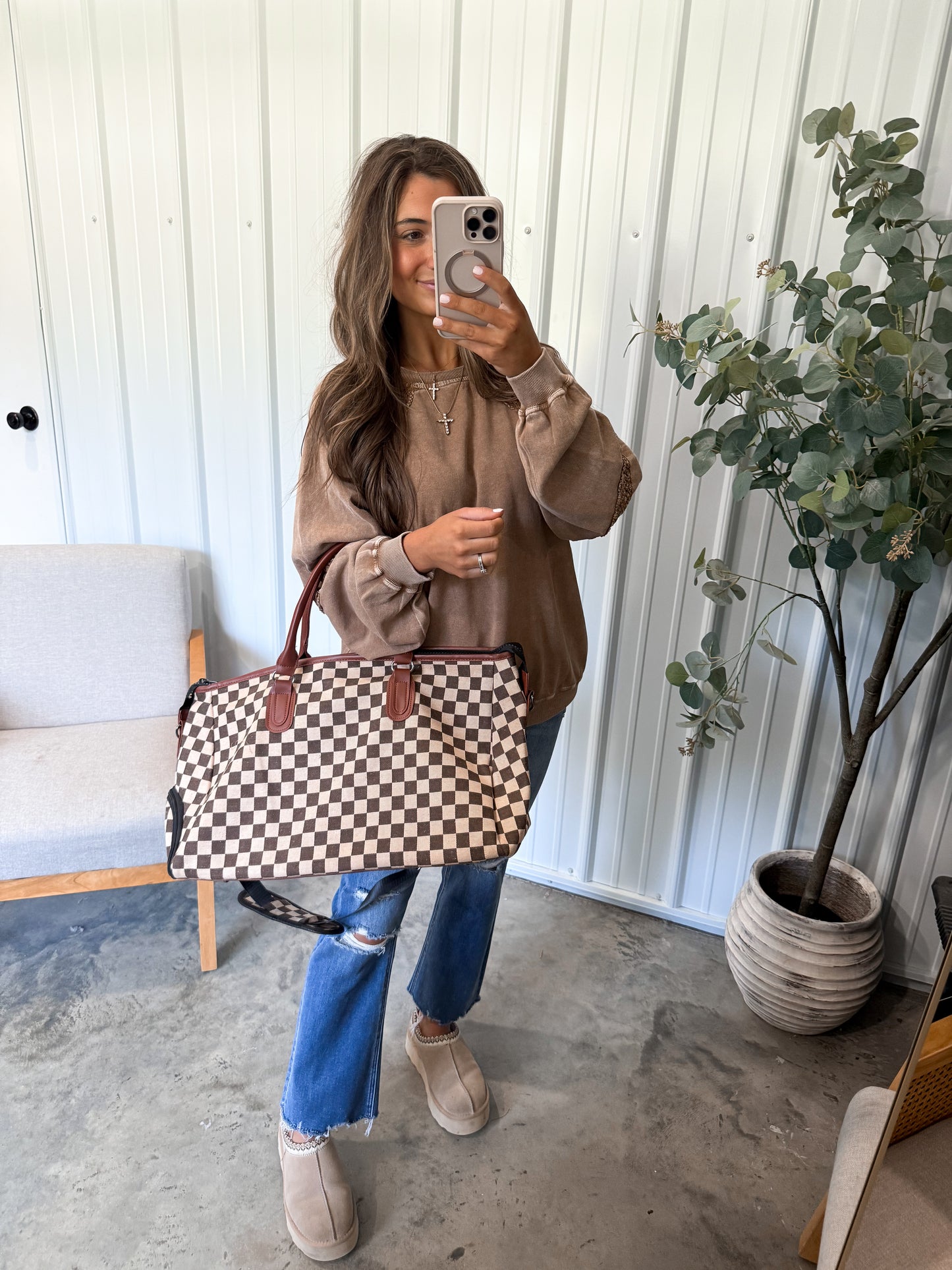 Checkered Weekender Duffle Bag