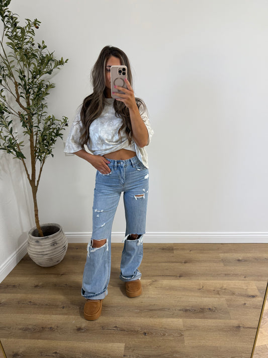 90's Vintage Super High Rise Flare Jeans - Medium Wash *restock!